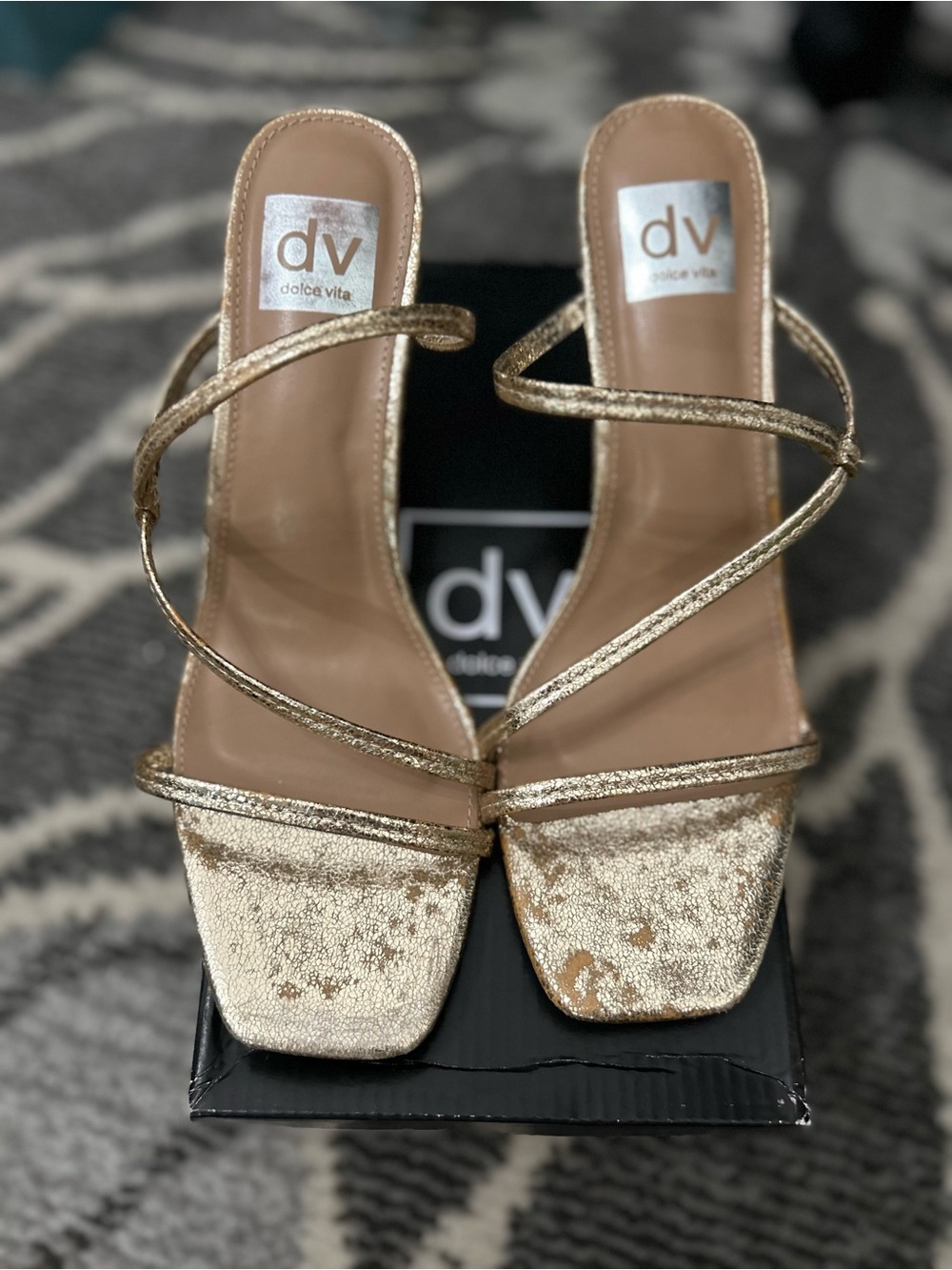 Dolce Vita Metallic Gold Strappy Block-Heel Sandals Size 8.5
